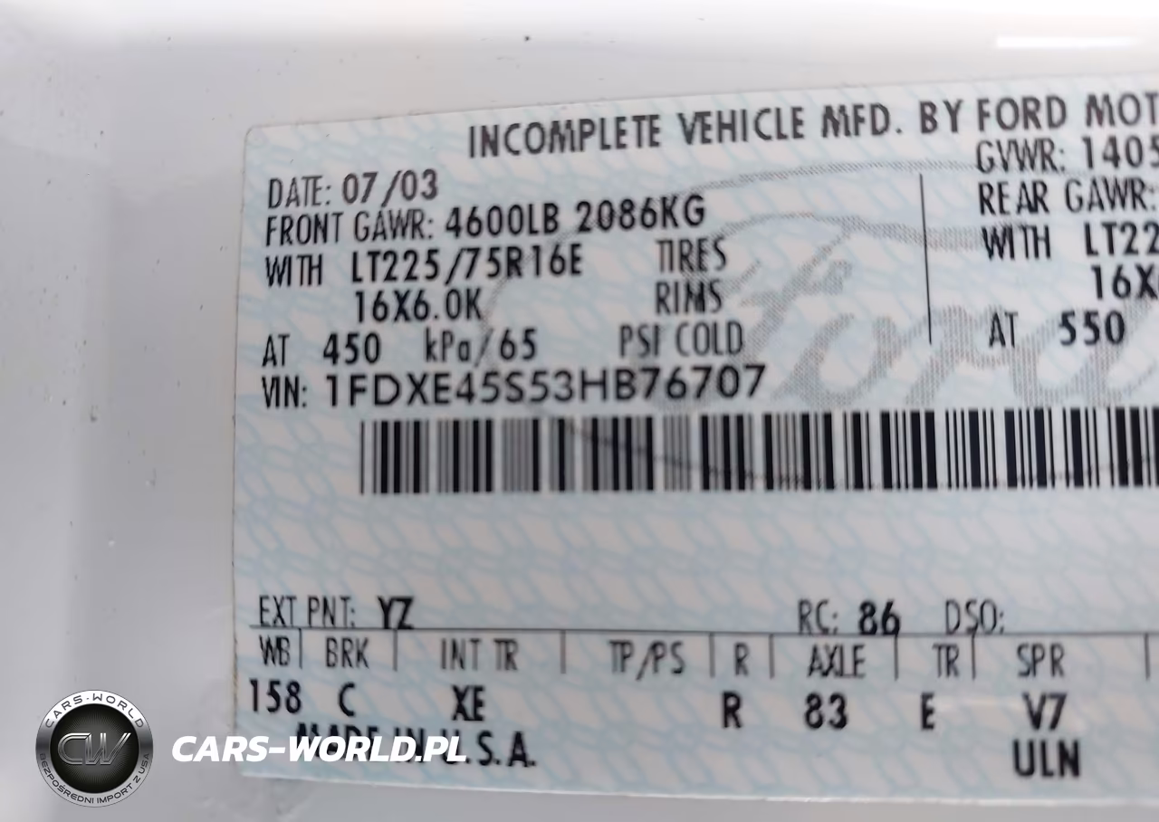 2003 Ford E-450 Cutaway Standard VIN:1FDXE45S53HB76707 - 8