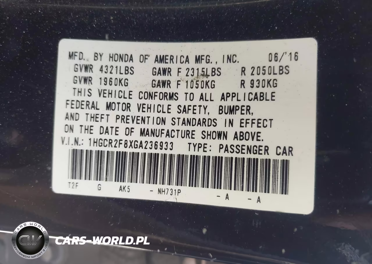 2016 Honda Accord Ex-L VIN:1HGCR2F8XGA236933 - 9