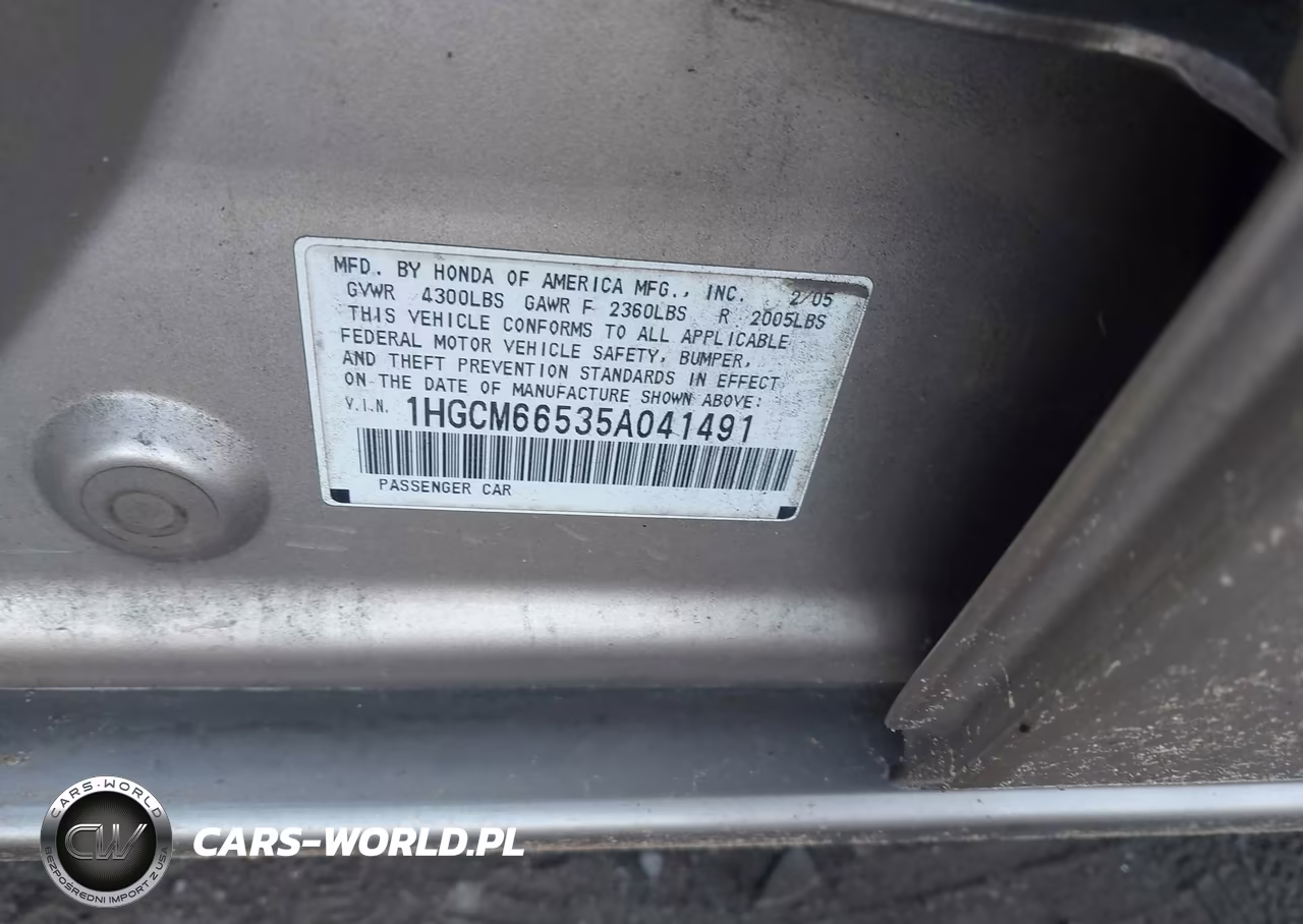 2005 Honda Accord 3.0 Ex VIN:1HGCM66535A041491 - 9
