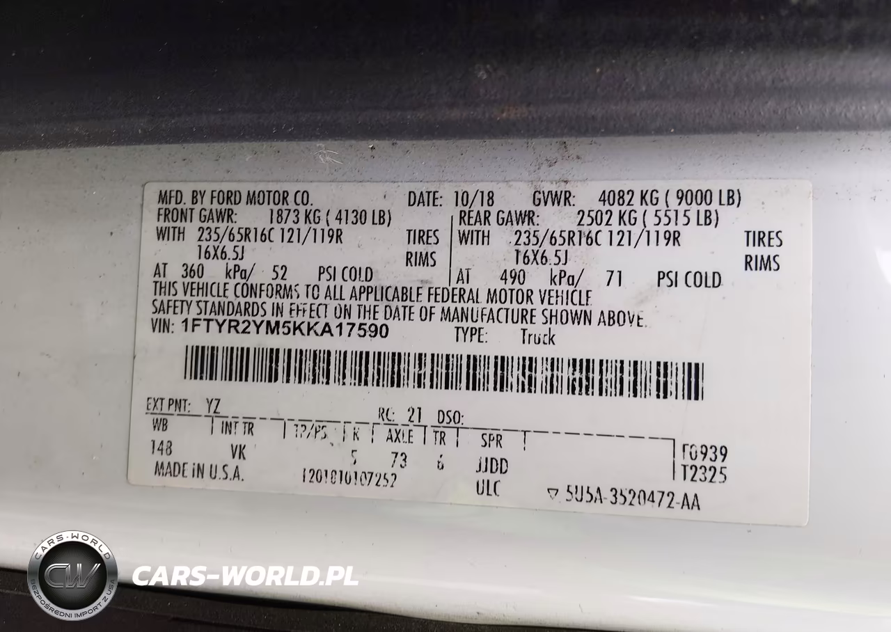 2019 Ford Transit-250 VIN:1FTYR2YM5KKA17590 - 9