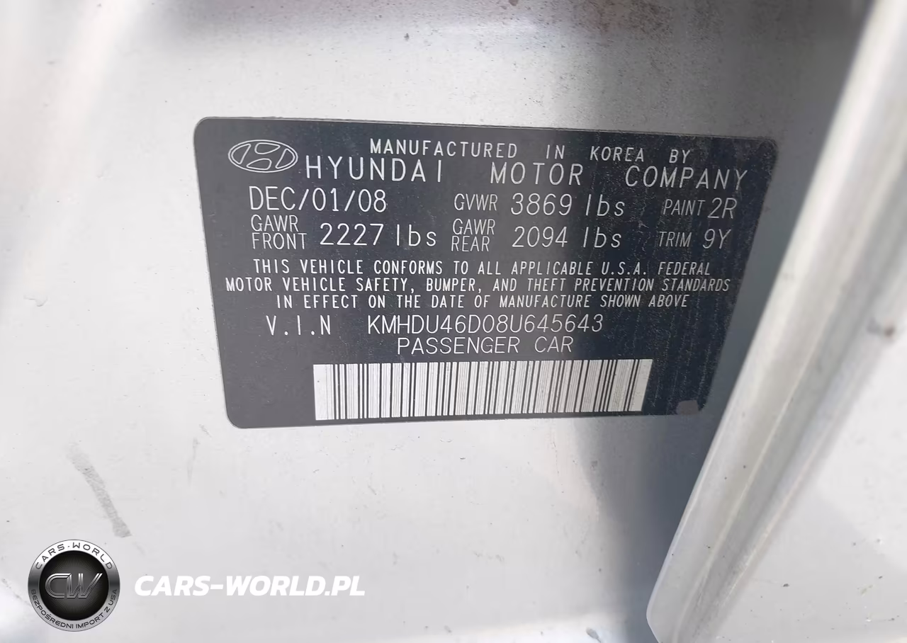 2008 Hyundai Elantra Gls-Se VIN:KMHDU46D08U645643 - 9