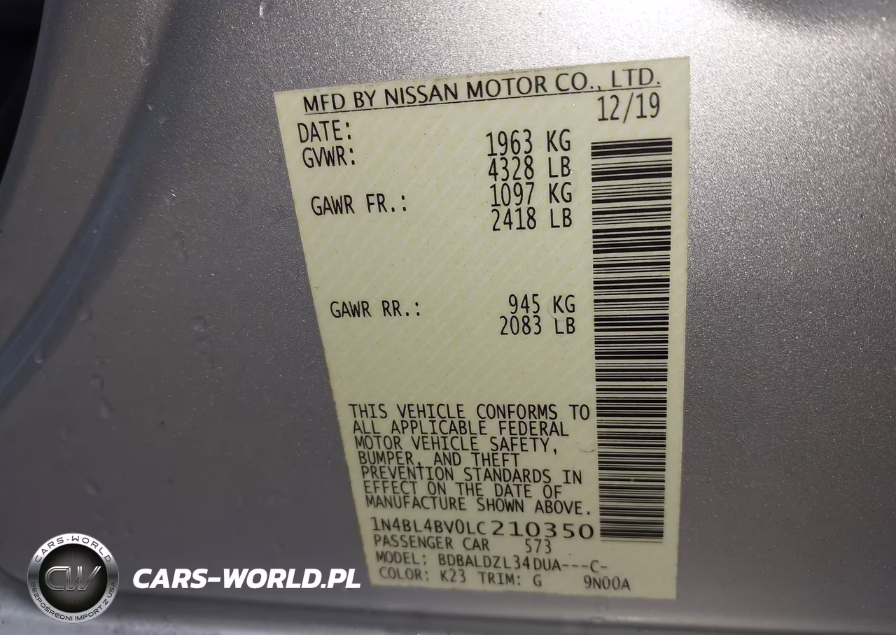 2020 Nissan Altima S Fwd VIN:1N4BL4BV0LC210350 - 9