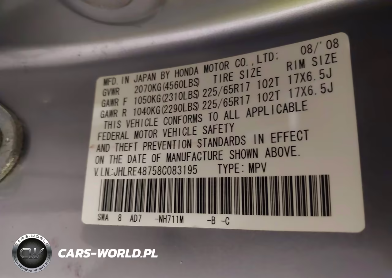 2008 Honda Cr-V Ex-L VIN:JHLRE48758C083195 - 9
