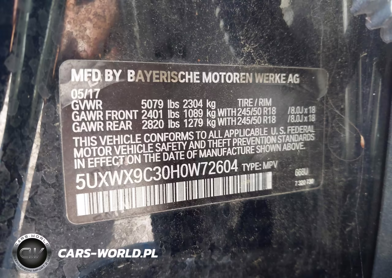 2017 BMW X3 xDrive28I VIN:5UXWX9C30H0W72604 - 9