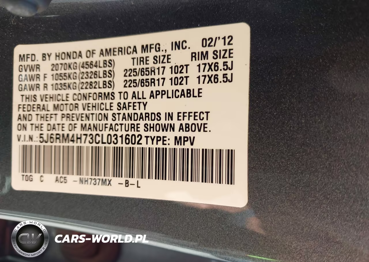 2012 Honda Cr-V Ex-L VIN:5J6RM4H73CL031602 - 9