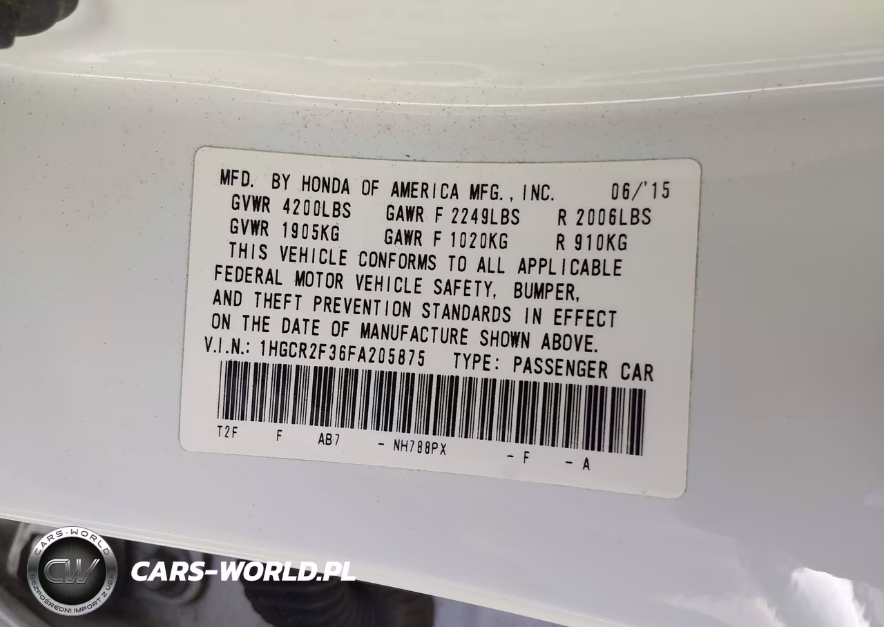 2015 Honda Accord Lx VIN:1HGCR2F36FA205875 - 9