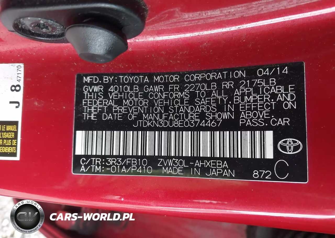 2014 Toyota Prius Two VIN:JTDKN3DU8E0374467 - 9