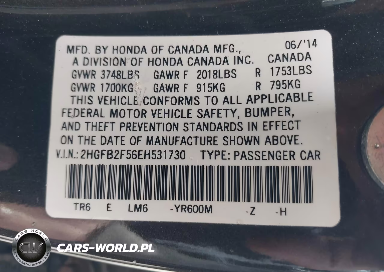2014 Honda Civic Lx VIN:2HGFB2F56EH531730 - 9