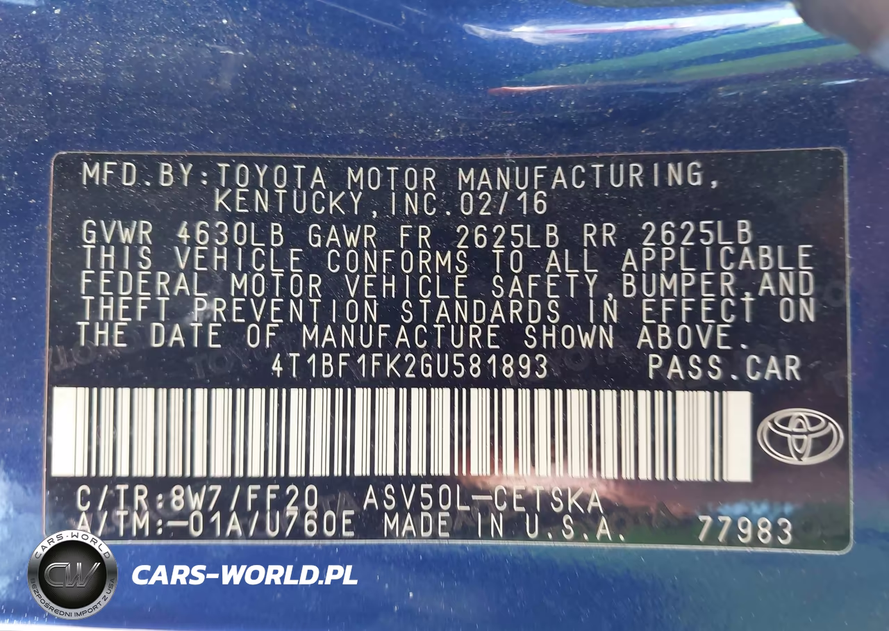 2016 Toyota Camry Se VIN:4T1BF1FK2GU581893 - 9