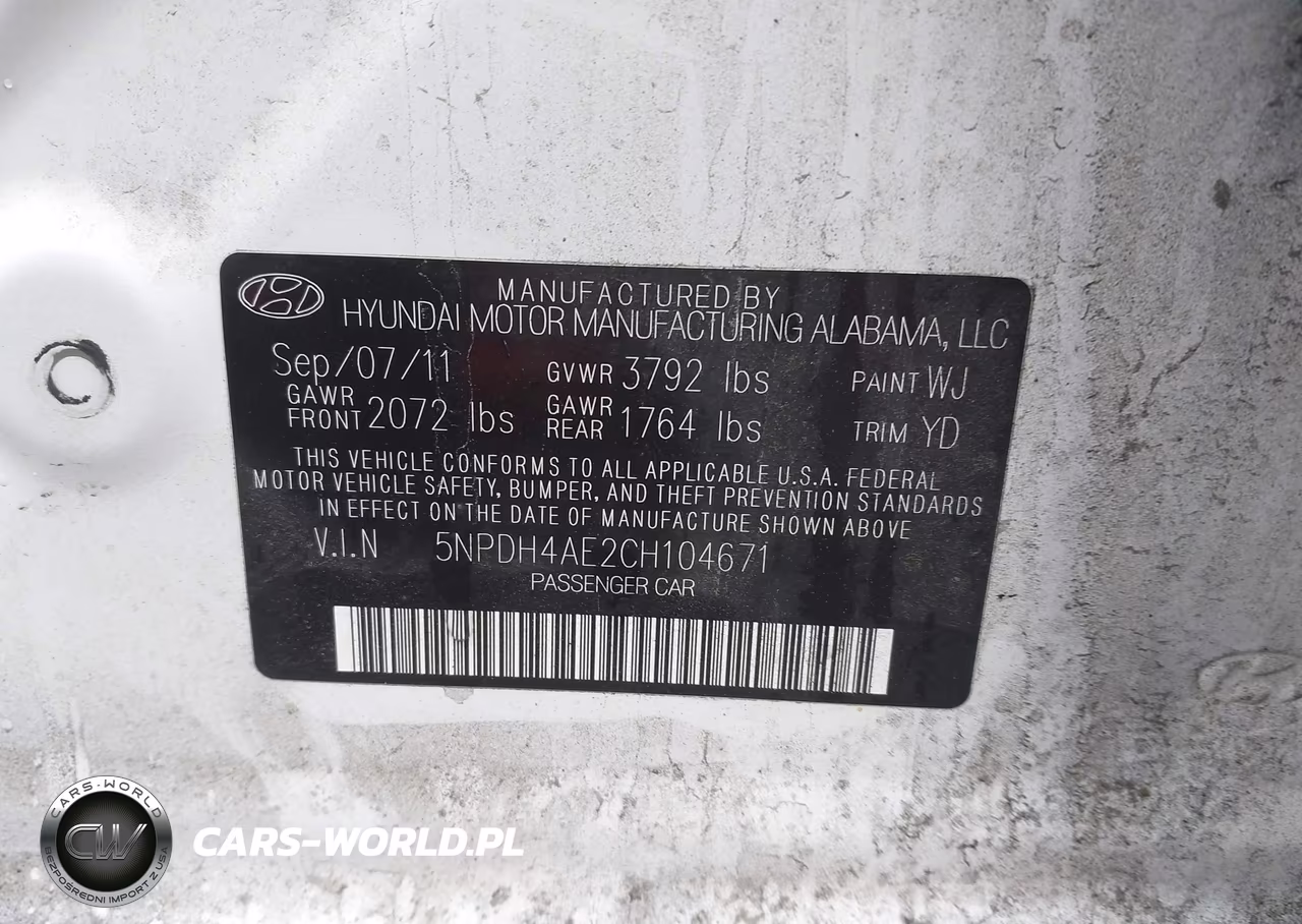 2012 Hyundai Elantra Limited VIN:5NPDH4AE2CH104671 - 9