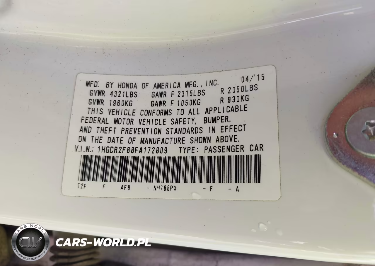 2015 Honda Accord Ex-L VIN:1HGCR2F88FA172809 - 9