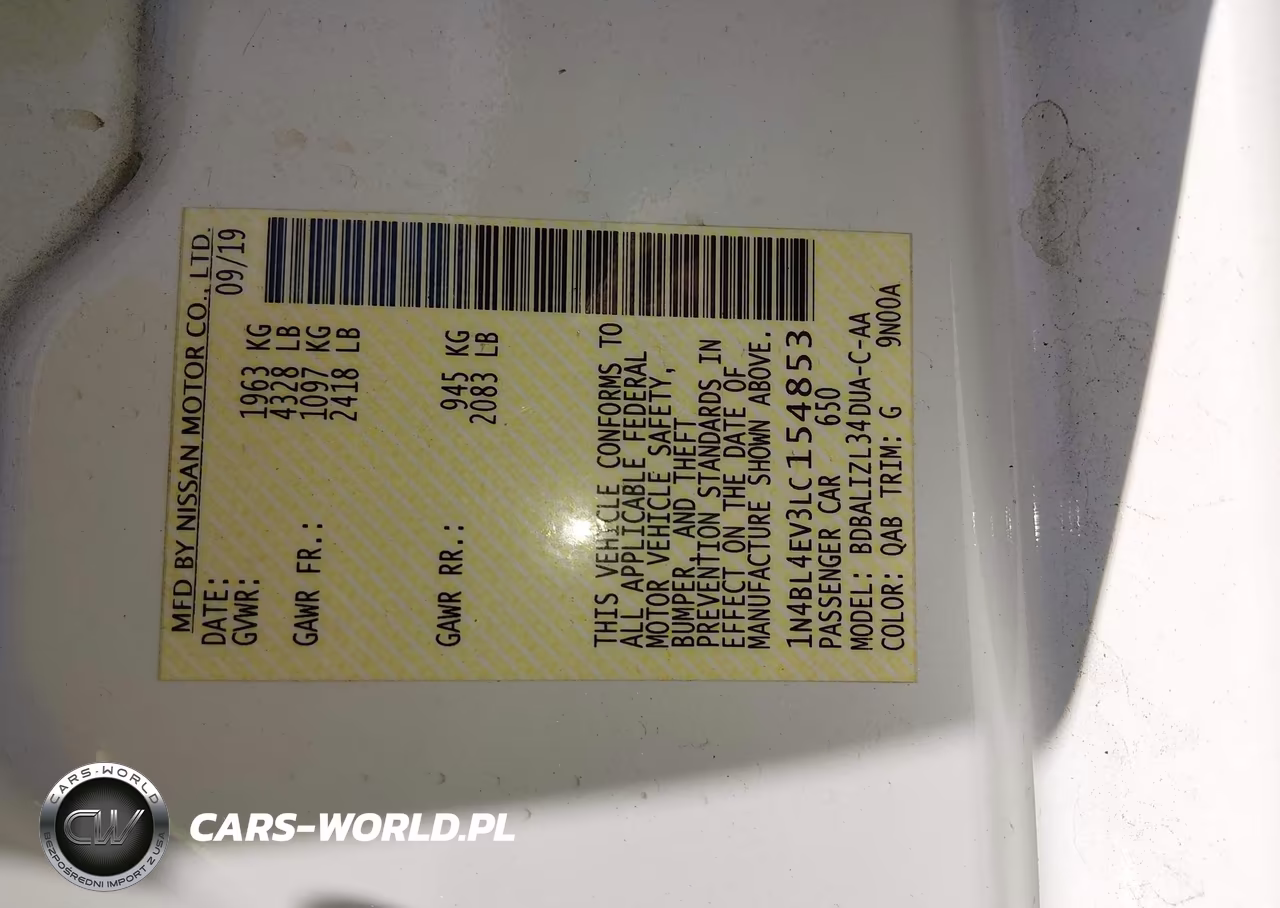 2020 Nissan Altima Sl Fwd VIN:1N4BL4EV3LC154853 - 9