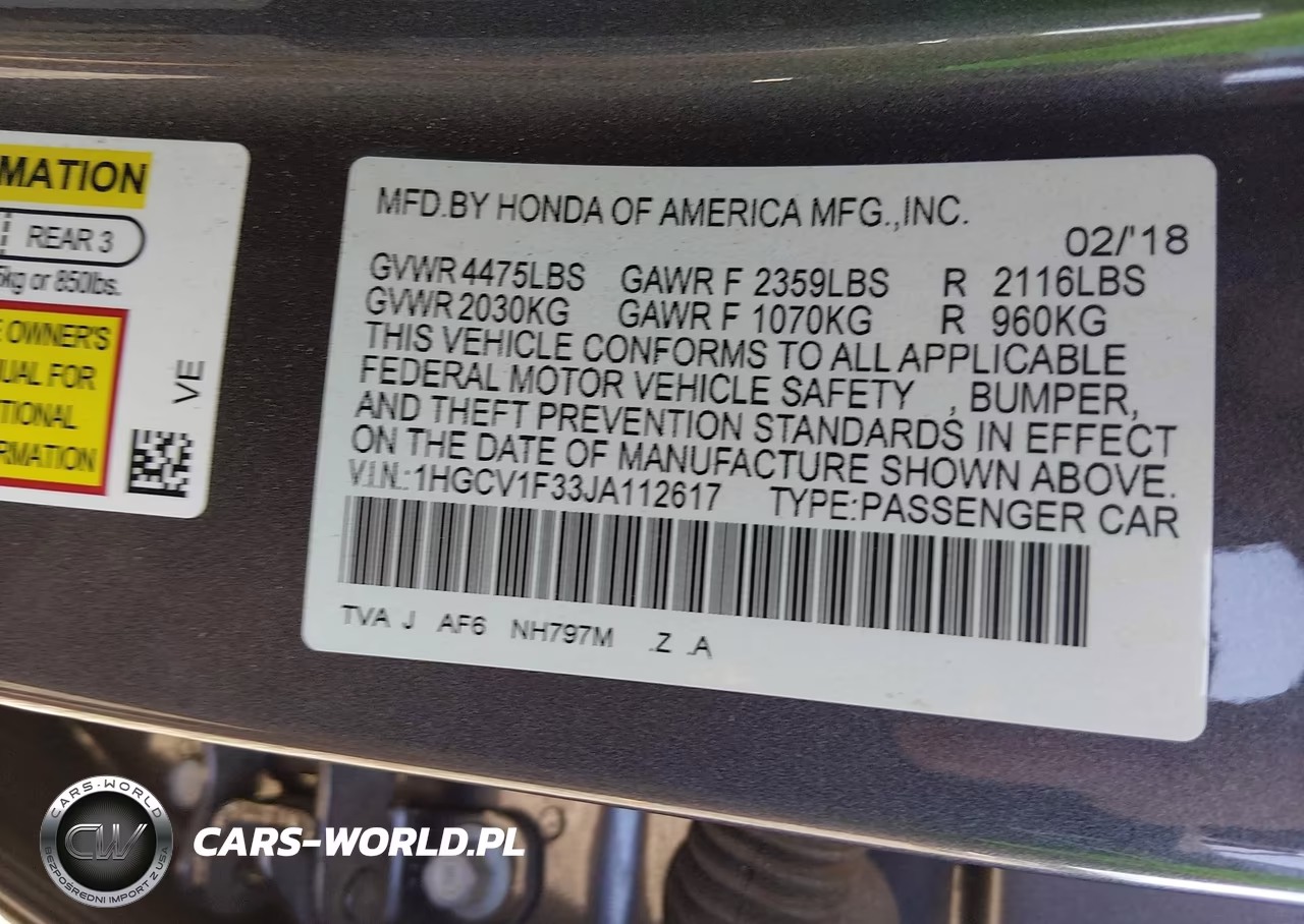 2018 Honda Accord Sport VIN:1HGCV1F33JA112617 - 9