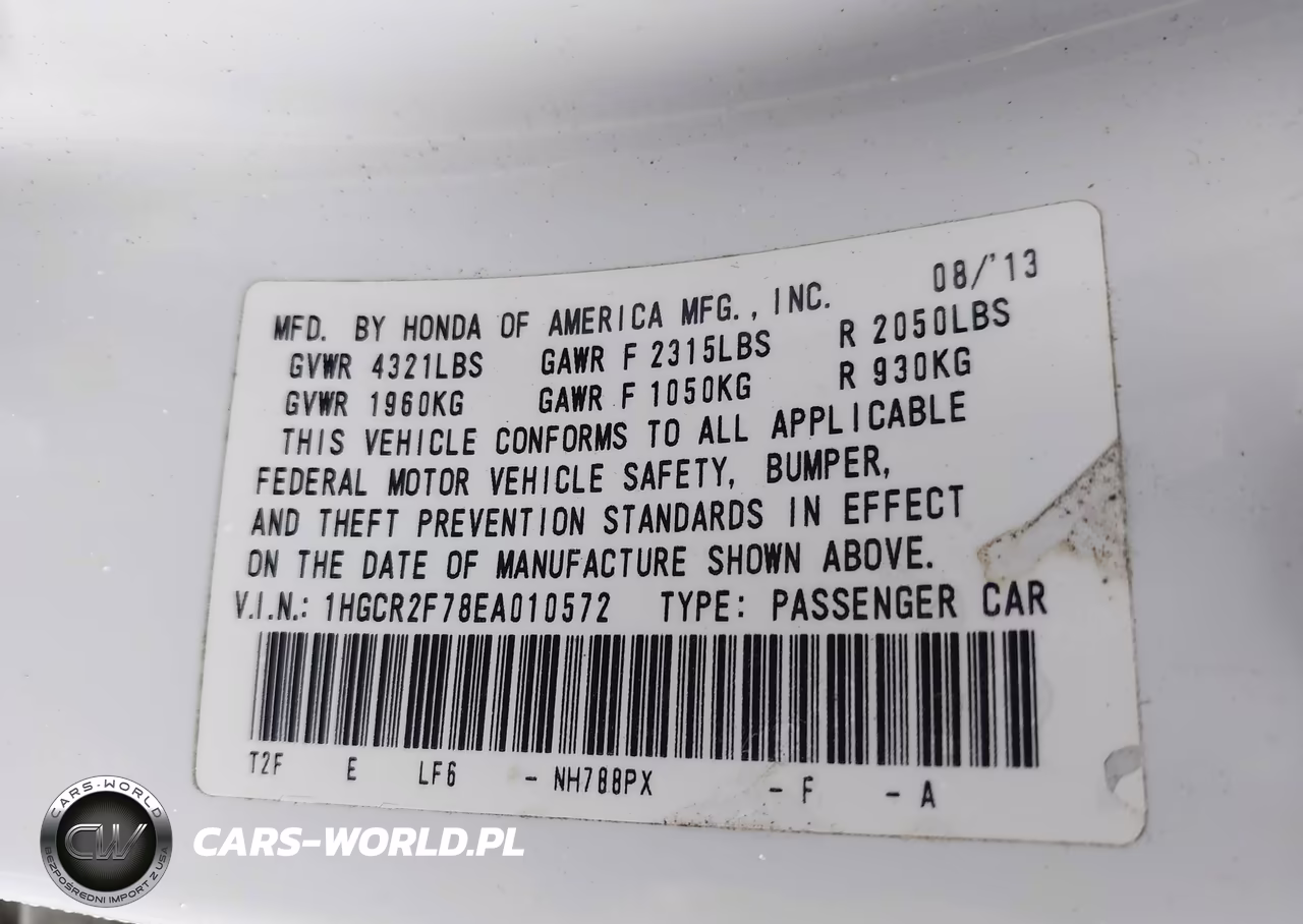 2014 Honda Accord Ex VIN:1HGCR2F78EA010572 - 9