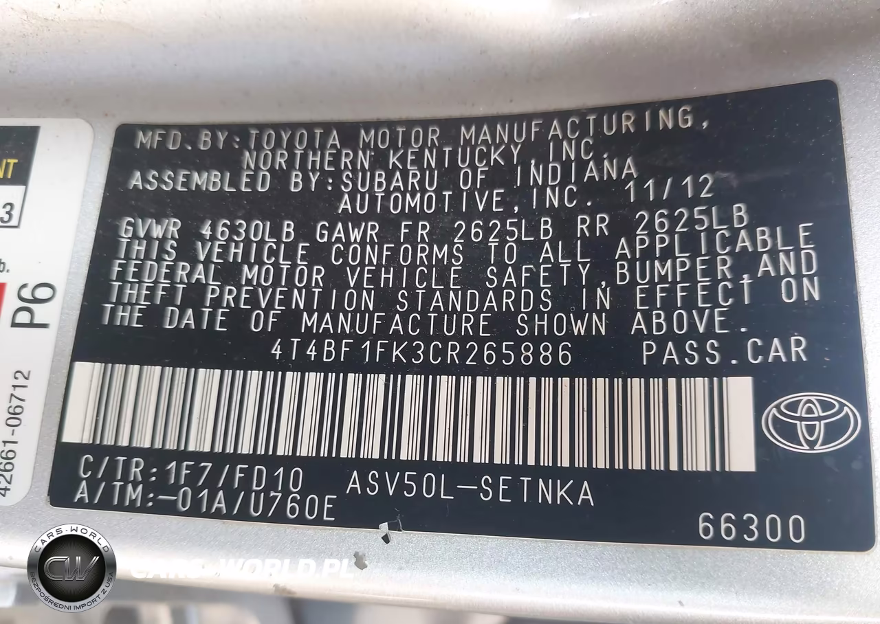 2012 Toyota Camry Le VIN:4T4BF1FK3CR265886 - 9