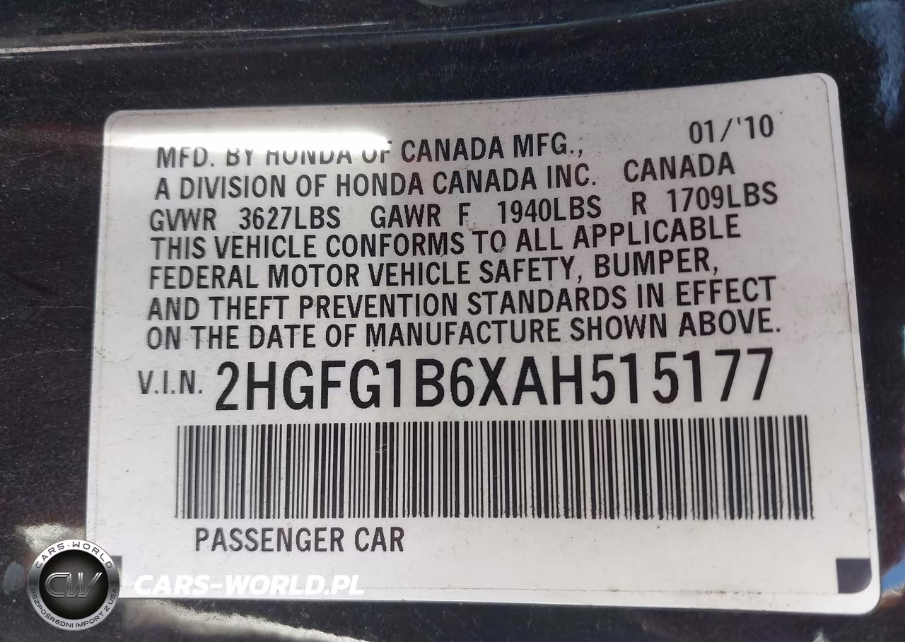 2010 Honda Civic Lx VIN:2HGFG1B6XAH515177 - 9