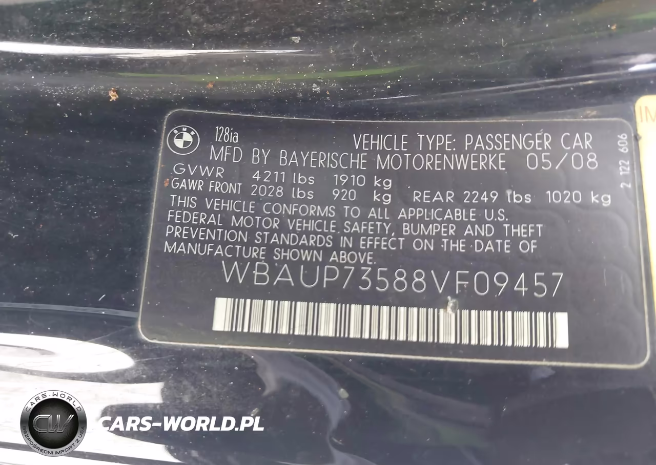 2008 BMW 128I VIN:WBAUP73588VF09457 - 9