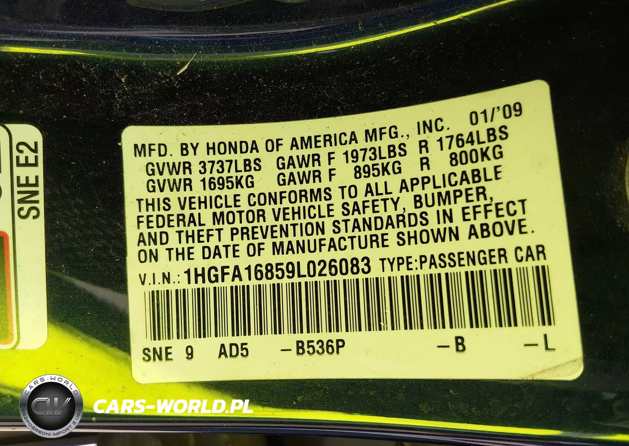 2009 Honda Civic Ex VIN:1HGFA16859L026083 - 9