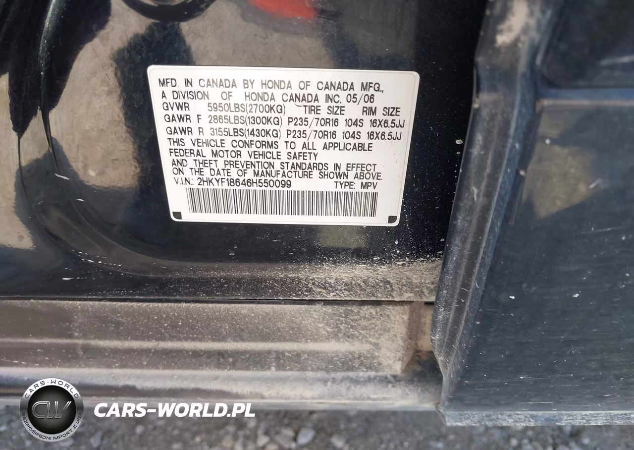 2006 Honda Pilot Ex-L VIN:2HKYF18646H550099 - 9