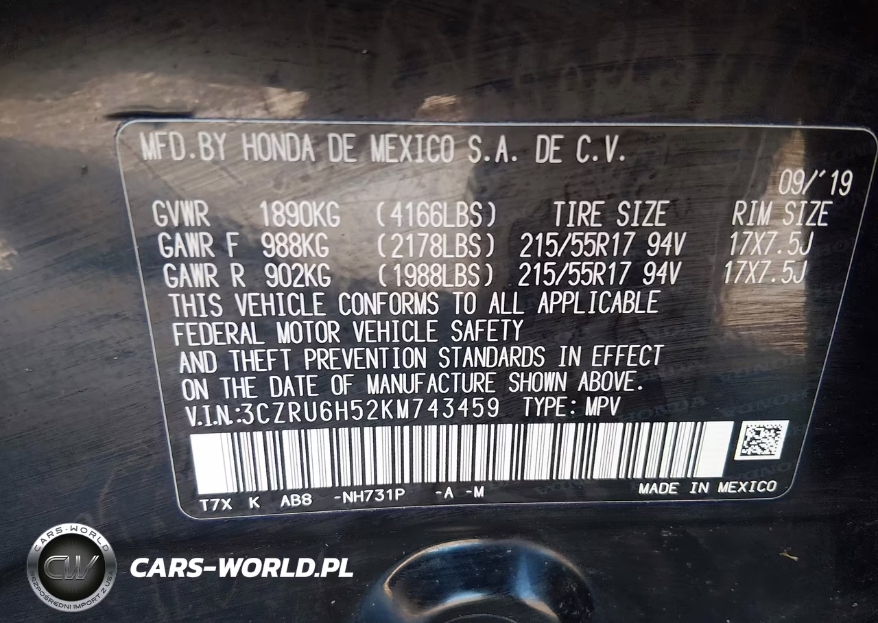 2019 Honda Hr-V Ex VIN:3CZRU6H52KM743459 - 9
