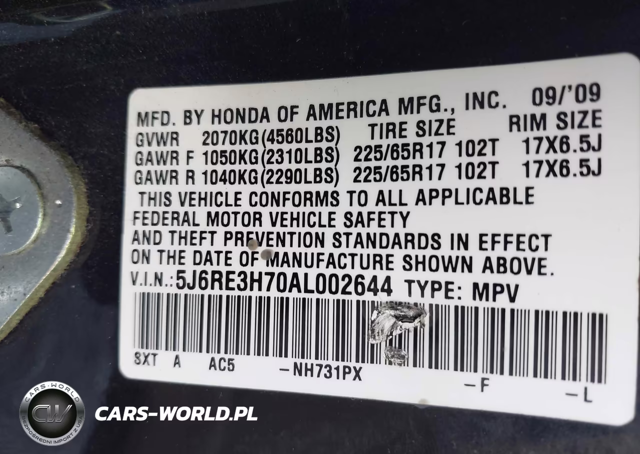 2010 Honda Cr-V Ex-L VIN:5J6RE3H70AL002644 - 9