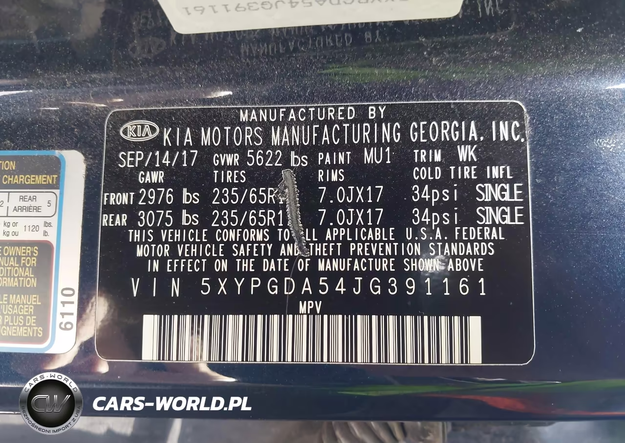 2018 Kia Sorento 3.3L Lx VIN:5XYPGDA54JG391161 - 9
