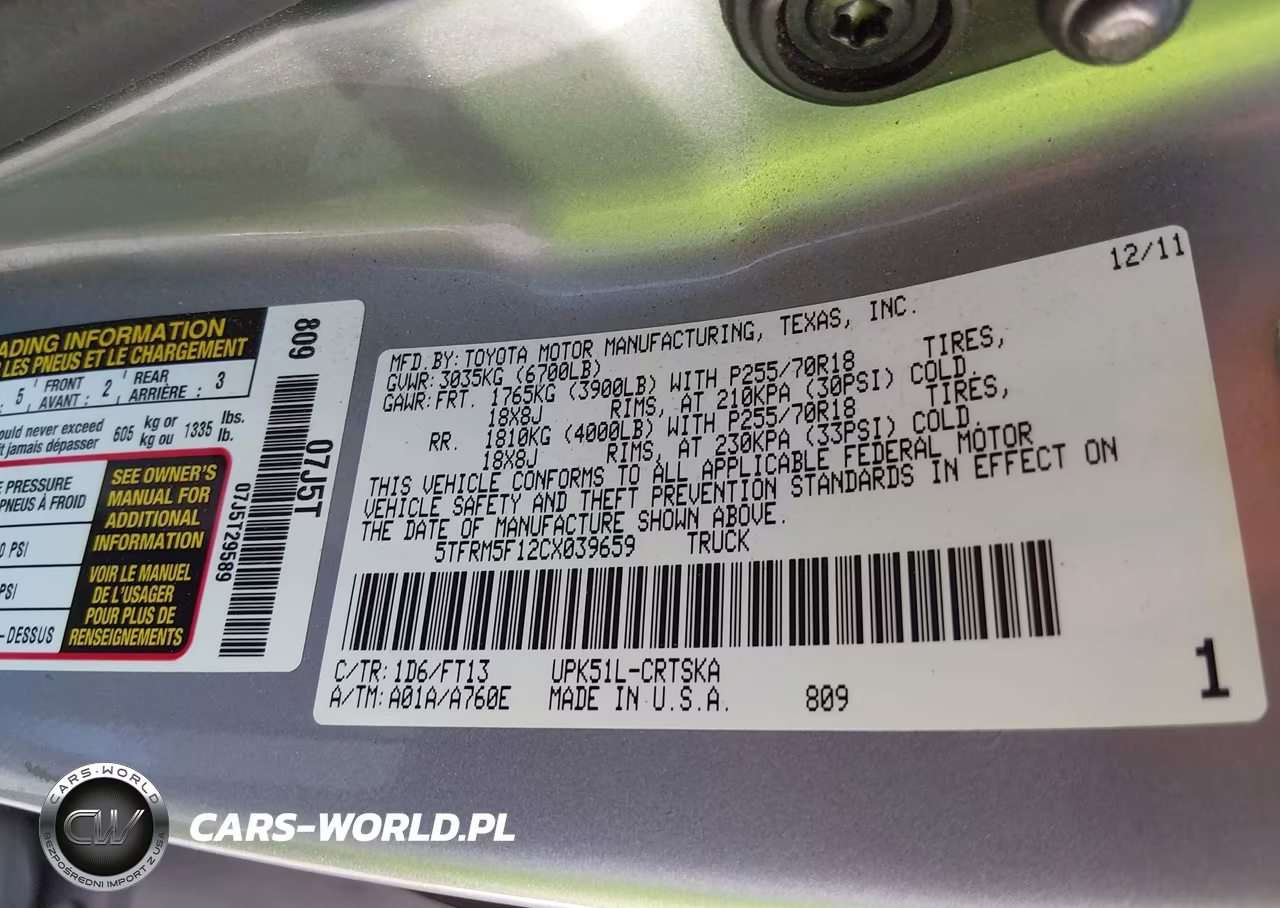 2012 Toyota Tundra Grade 4.6L V8 VIN:5TFRM5F12CX039659 - 9