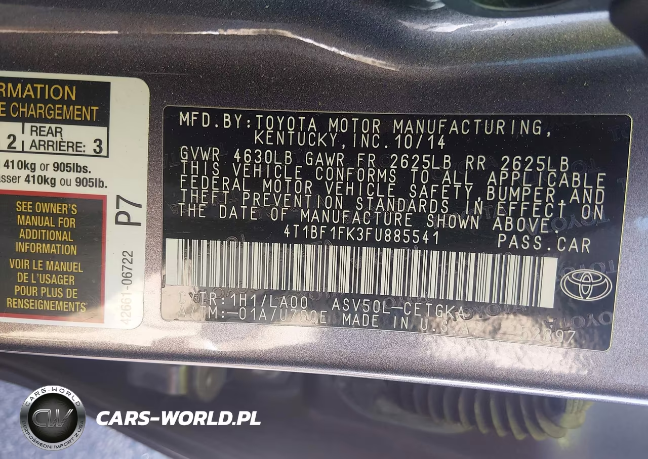 2015 Toyota Camry Xle VIN:4T1BF1FK3FU885541 - 9
