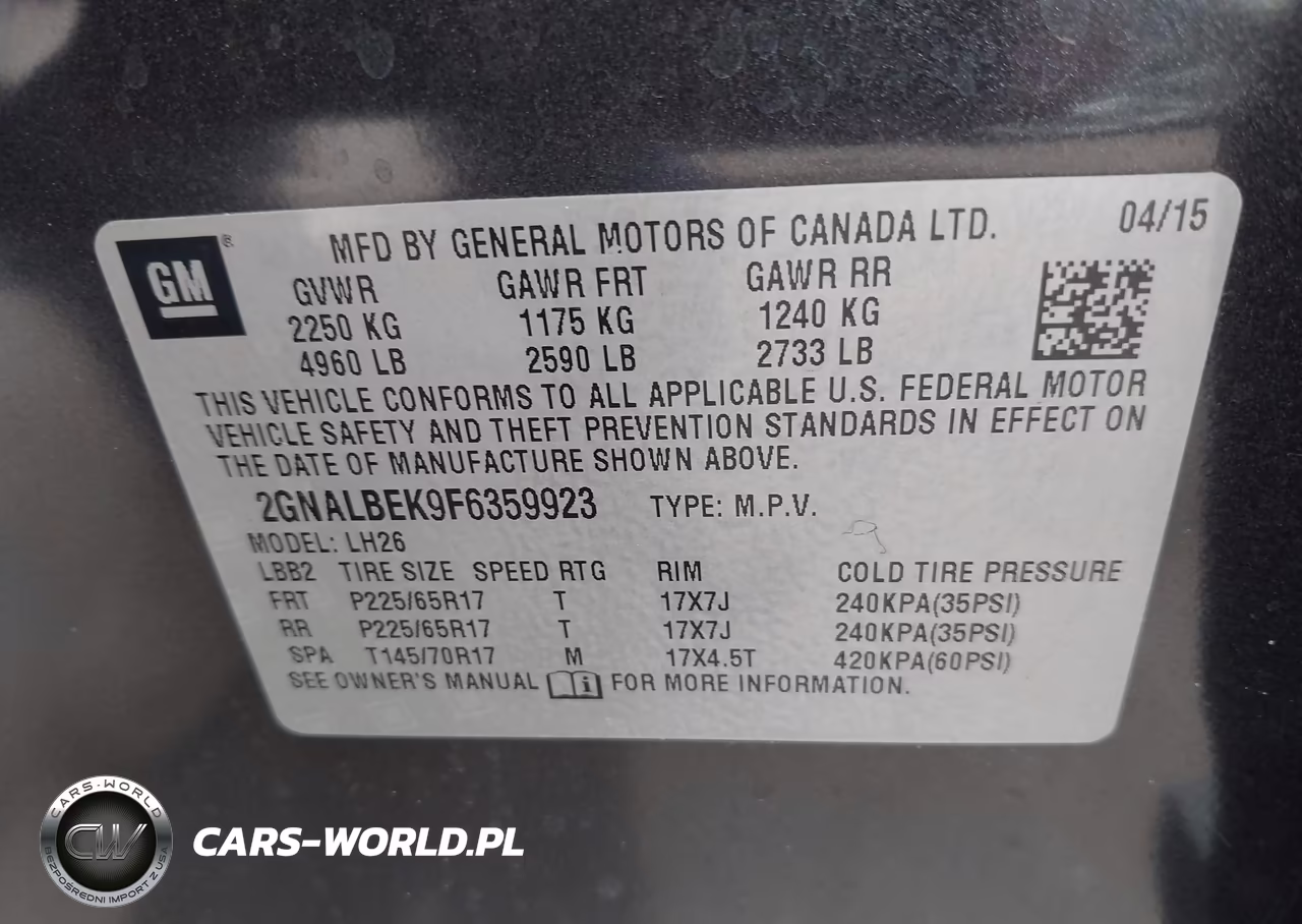 2015 Chevrolet Equinox 1Lt VIN:2GNALBEK9F6359923 - 9