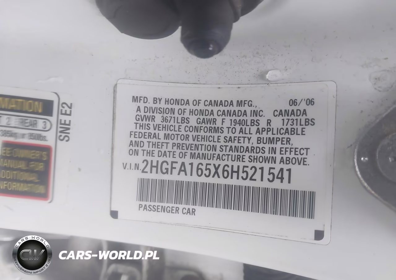 2006 Honda Civic Lx VIN:2HGFA165X6H521541 - 9