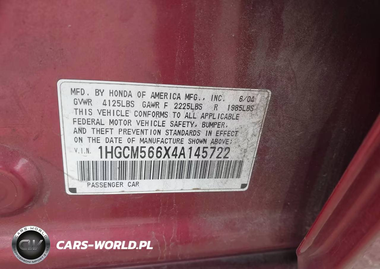 2004 Honda Accord 2.4 Ex VIN:1HGCM566X4A145722 - 9