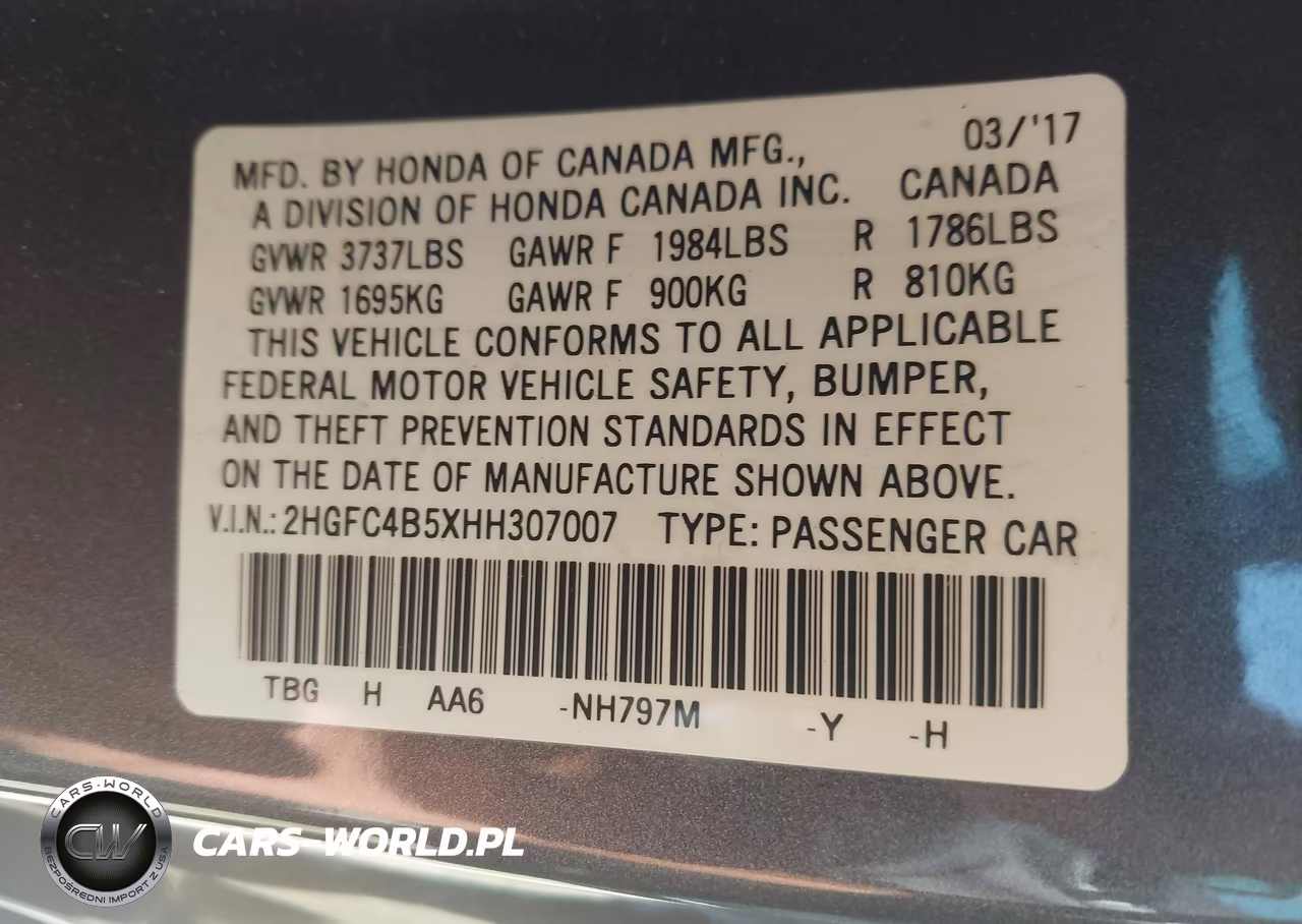 2017 Honda Civic Lx VIN:2HGFC4B5XHH307007 - 9