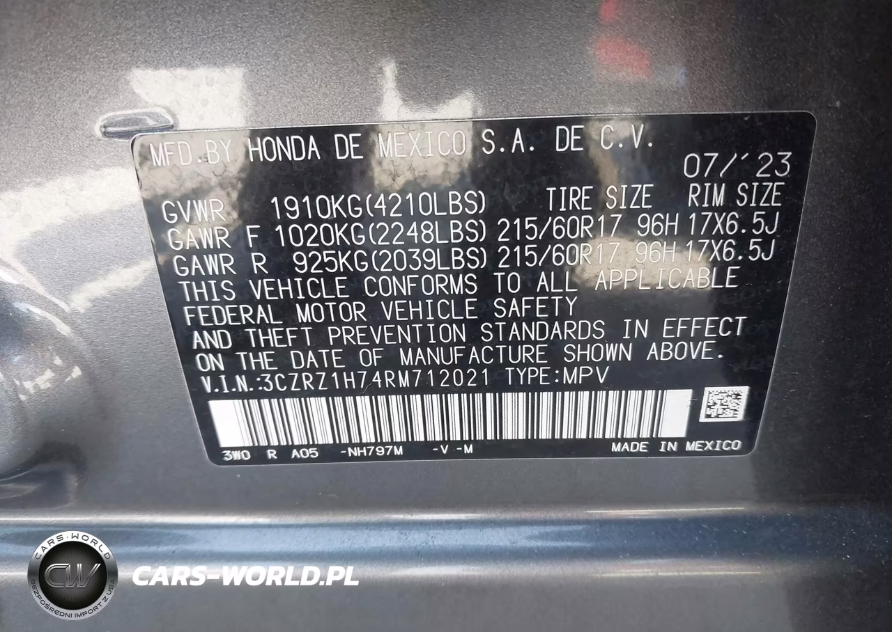 2024 Honda Hr-V 2Wd Ex-L-2Wd Ex-L W-O Bsi VIN:3CZRZ1H74RM712021 - 9