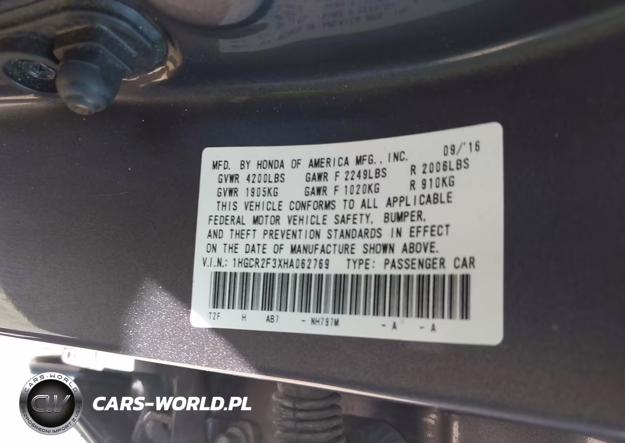 2017 Honda Accord Lx VIN:1HGCR2F3XHA062769 - 9