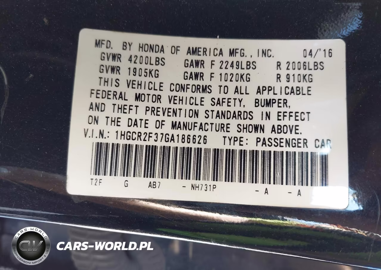 2016 Honda Accord Lx VIN:1HGCR2F37GA186626 - 9