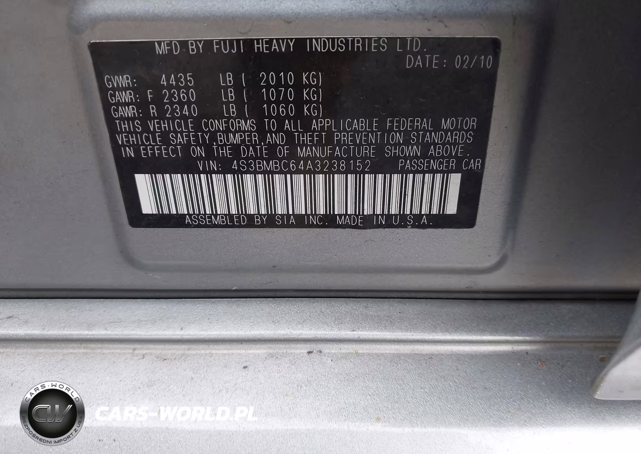 2010 Subaru Legacy 2.5I Premium VIN:4S3BMBC64A3238152 - 9