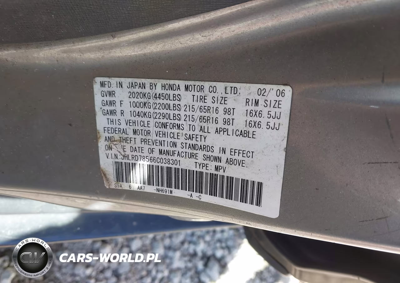 2006 Honda Cr-V Lx VIN:JHLRD78566C038301 - 9