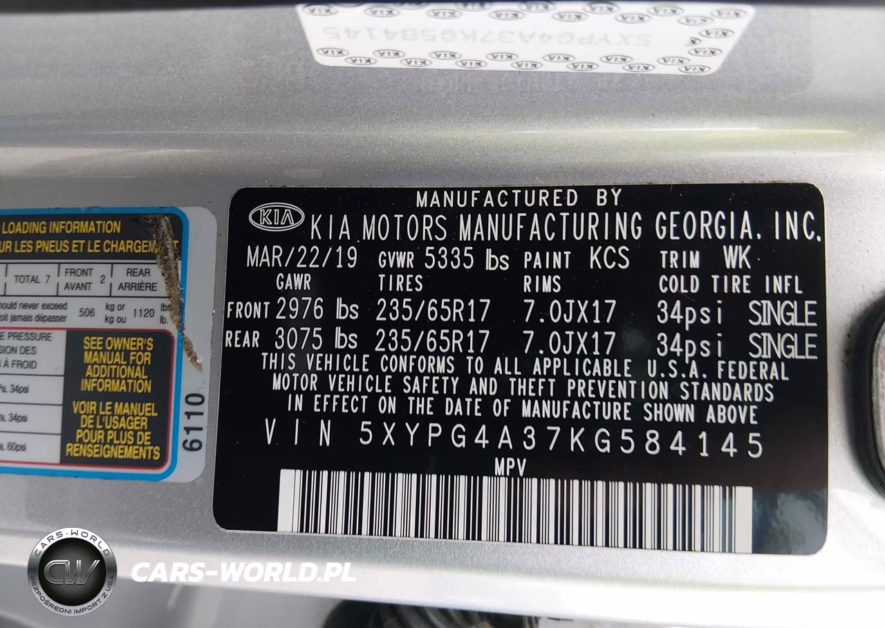 2019 Kia Sorento 2.4L L VIN:5XYPG4A37KG584145 - 9