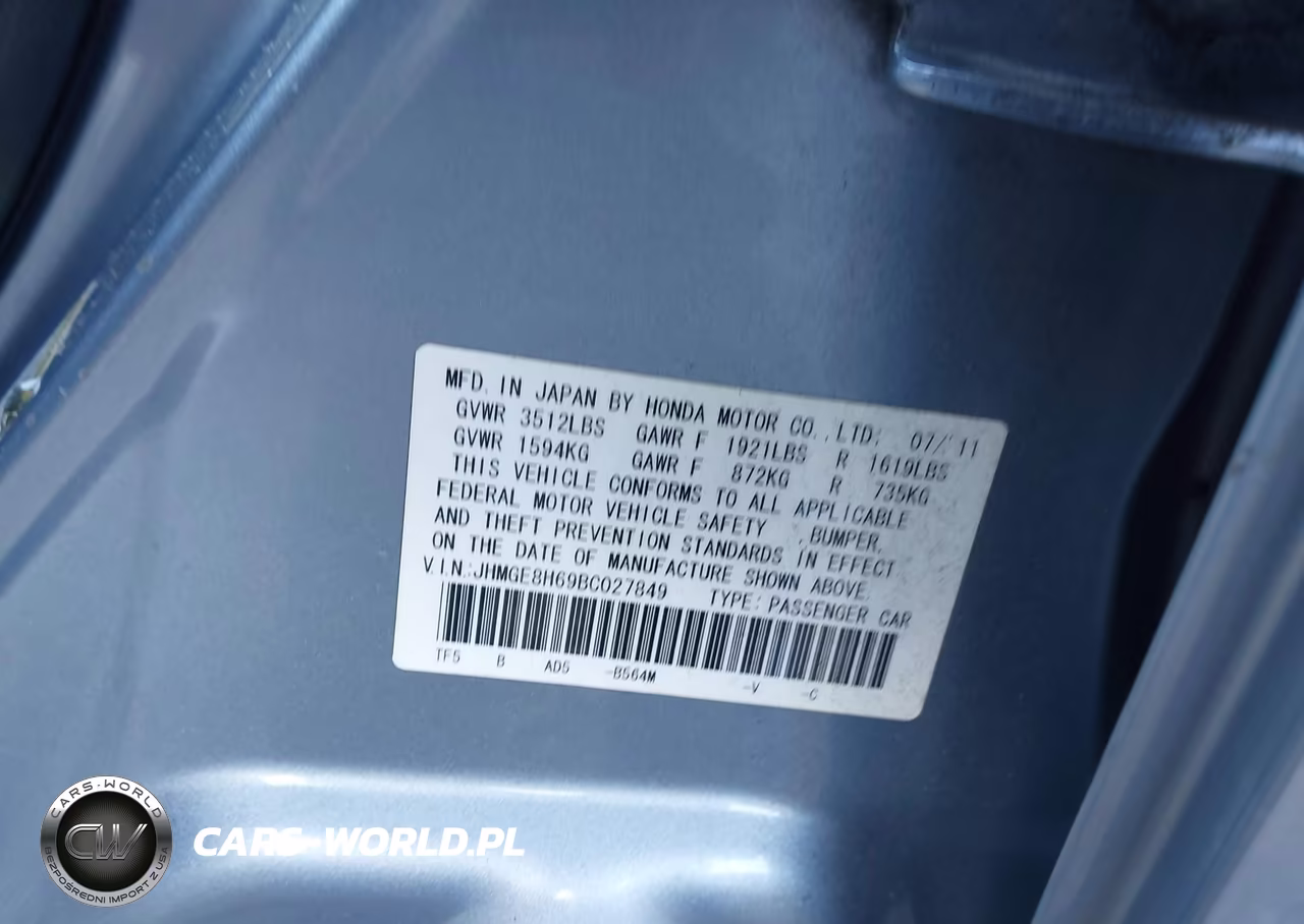 2011 Honda Fit Sport VIN:JHMGE8H69BC027849 - 9