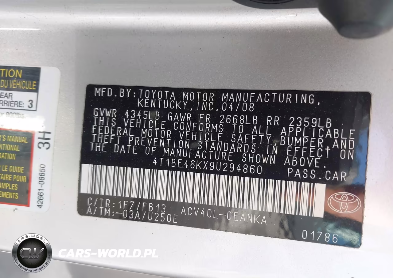 2009 Toyota Camry Le VIN:4T1BE46KX9U294860 - 9