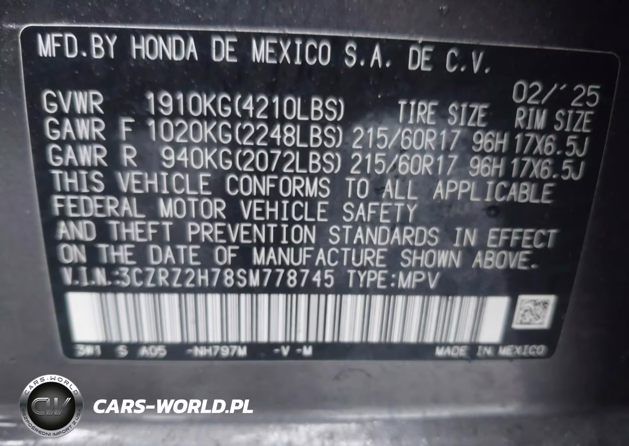 2025 Honda Hr-V Awd Ex-L VIN:3CZRZ2H78SM778745 - 9