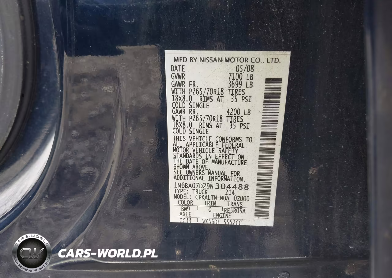 2009 Nissan Titan Se VIN:1N6BA07D29N304488 - 9