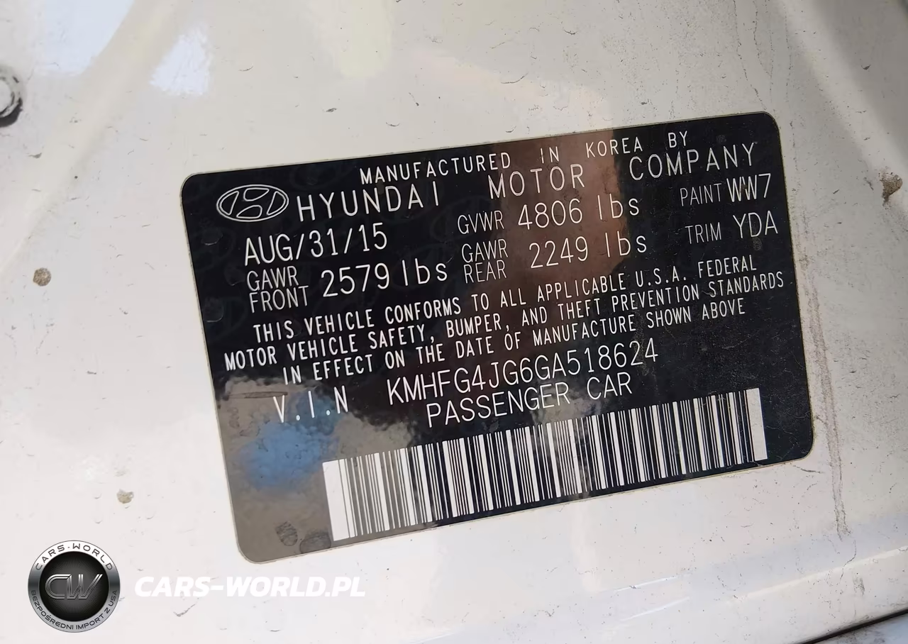 HYUNDAI AZERA VIN:KMHFG4JG6GA518624 - 9