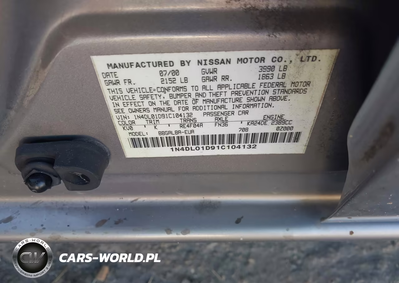 2001 Nissan Altima Gxe VIN:1N4DL01D91C104132 - 9