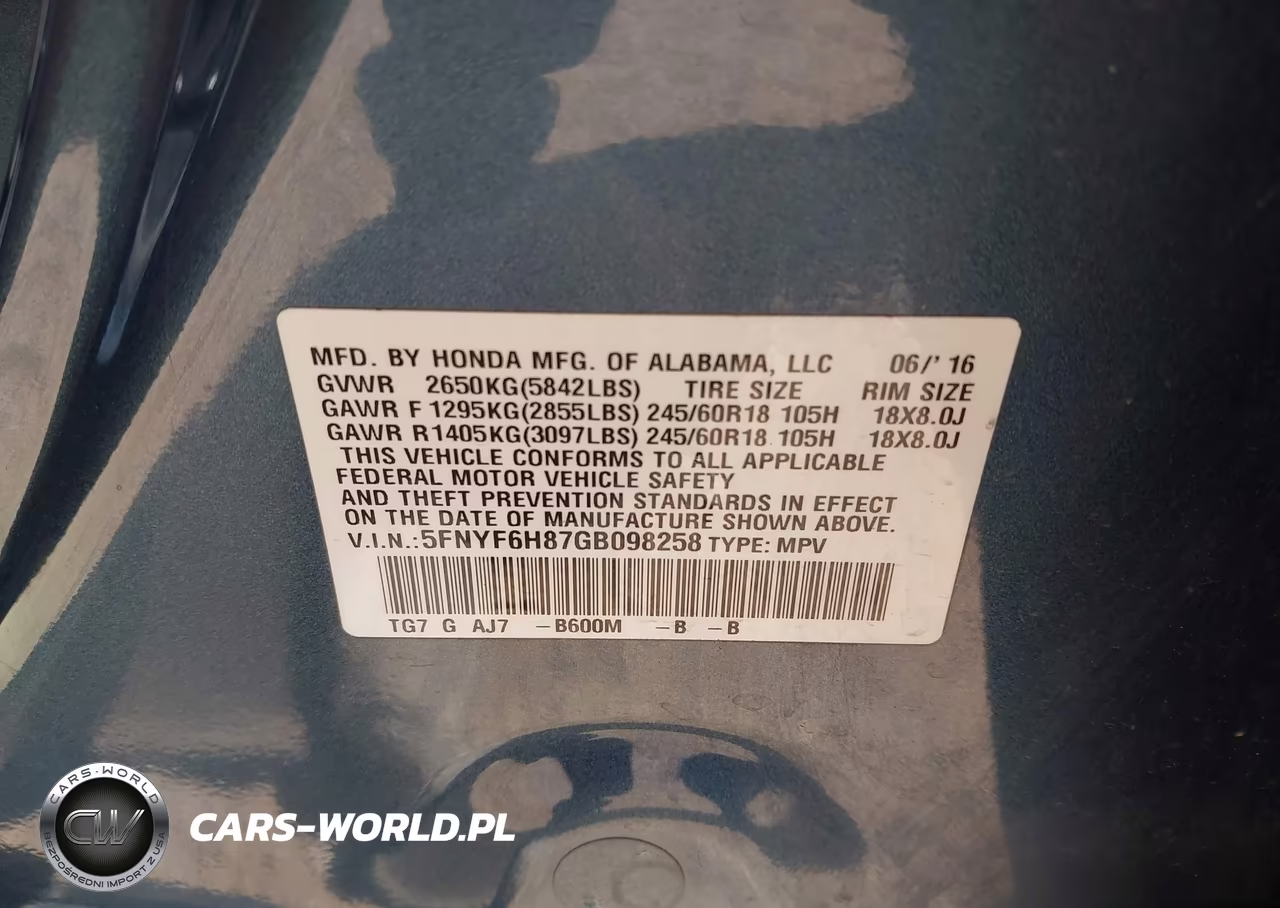 2016 Honda Pilot Ex-L VIN:5FNYF6H87GB098258 - 9