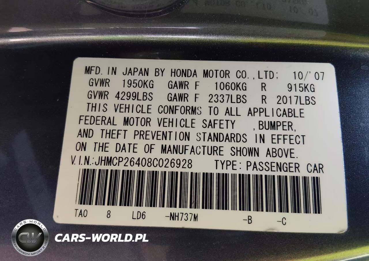 2008 Honda Accord 2.4 Lx-P VIN:JHMCP26408C026928 - 9