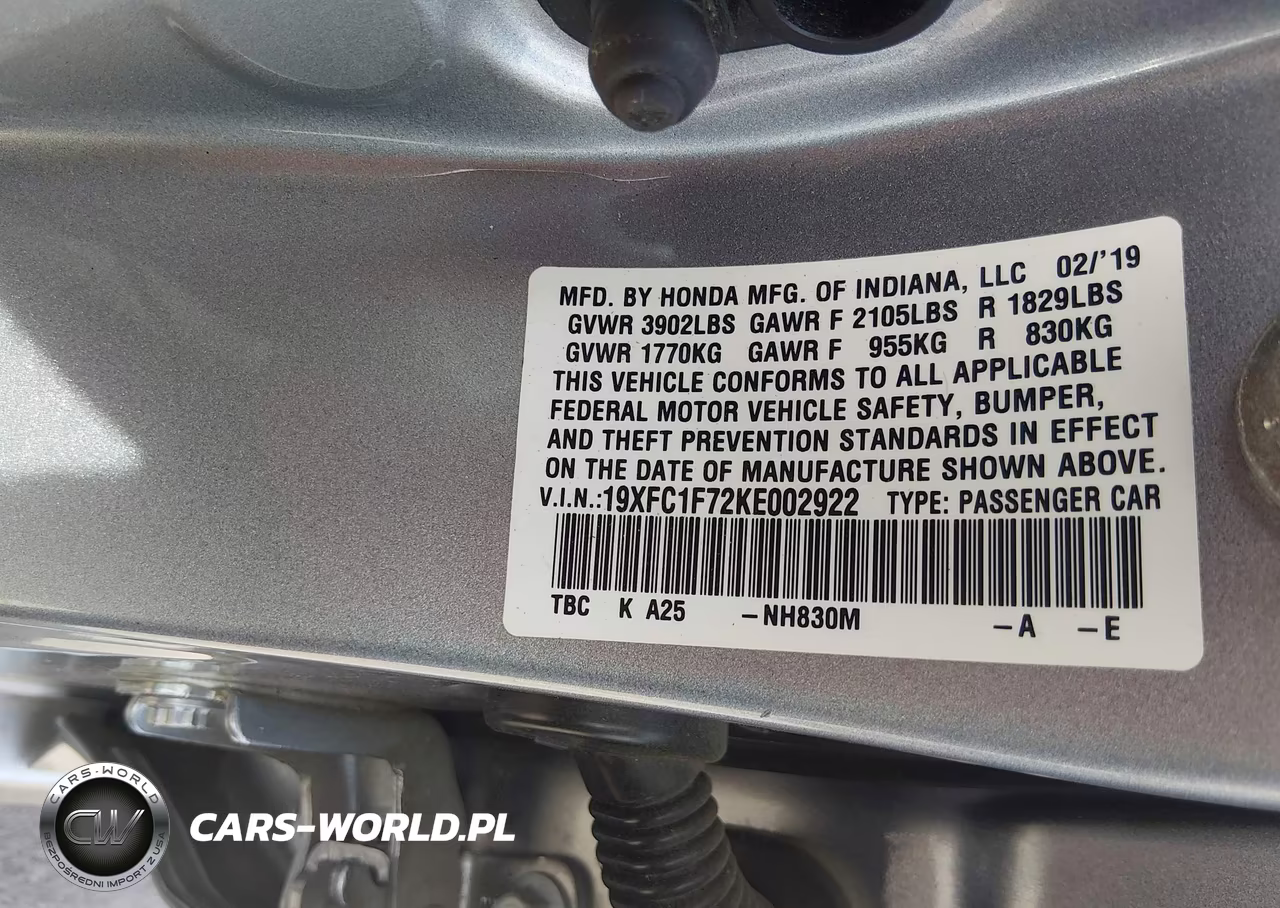 2019 Honda Civic Ex-L VIN:19XFC1F72KE002922 - 9