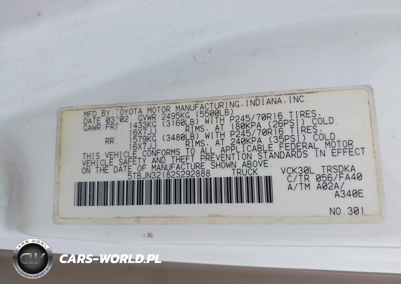 2002 Toyota Tundra VIN:5TBJN32182S292888 - 9
