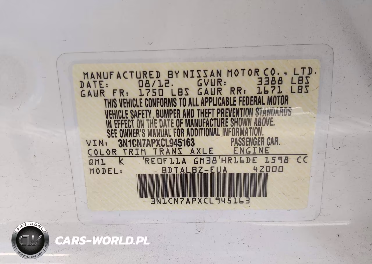 2012 Nissan Versa 1.6 Sv VIN:3N1CN7APXCL945163 - 9
