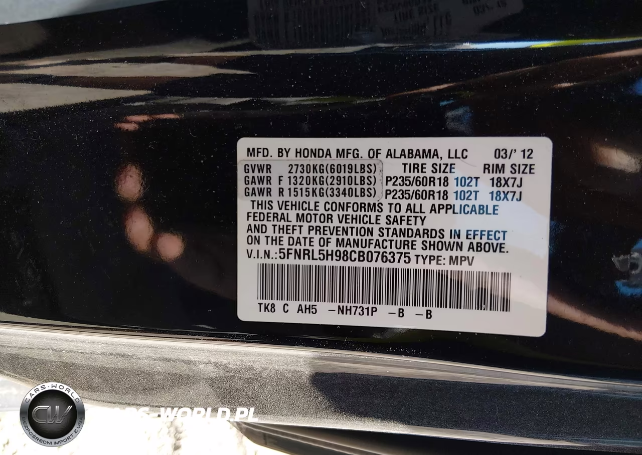 2012 Honda Odyssey Touring-Touring Elite VIN:5FNRL5H98CB076375 - 9